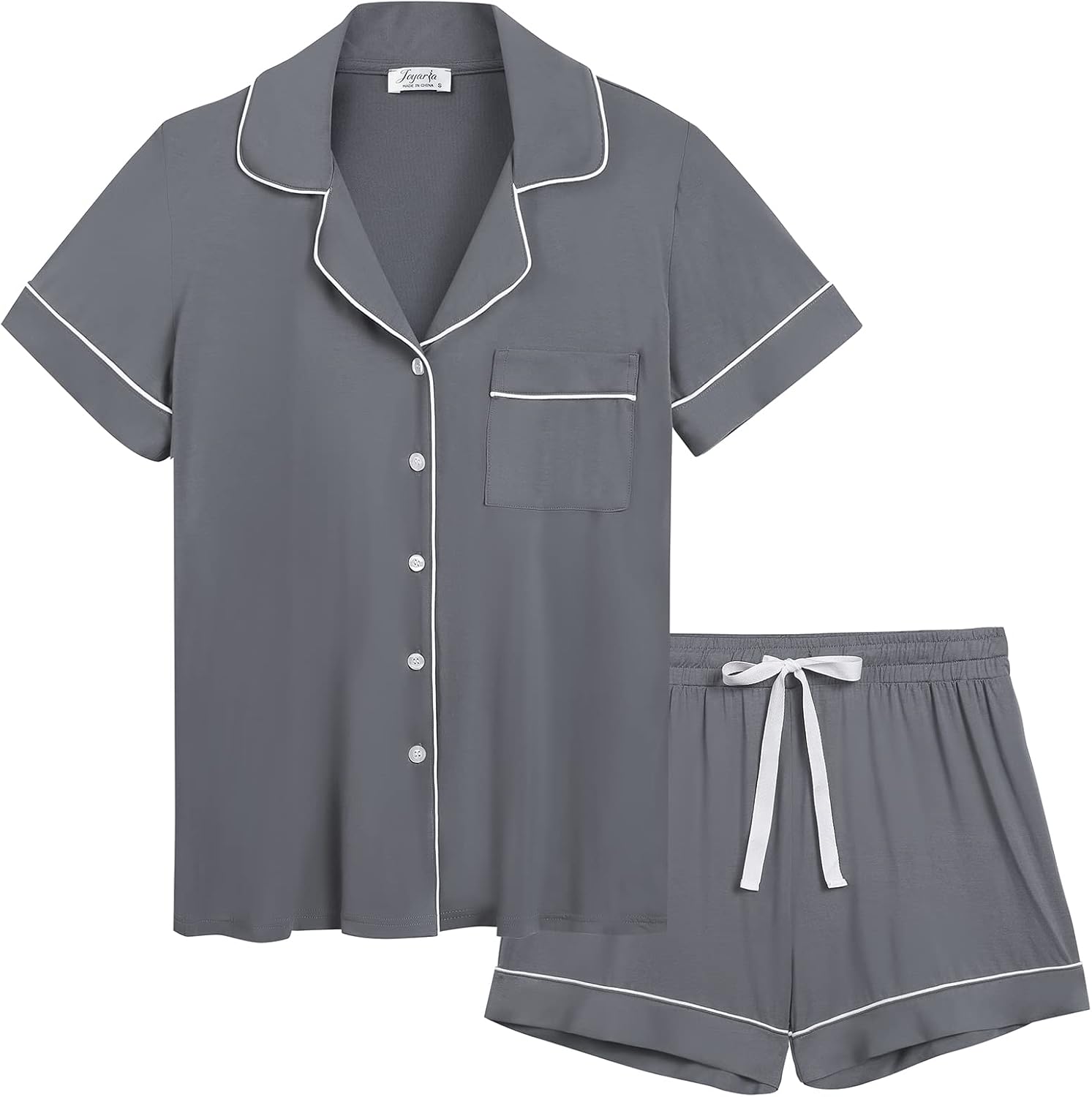 Joyaria Womens Cooling Bambo Viscose Pajamas Short Sleeve Button Down Pj Shorts Set Ultra Soft Summer Sleepwear-Small-XXL