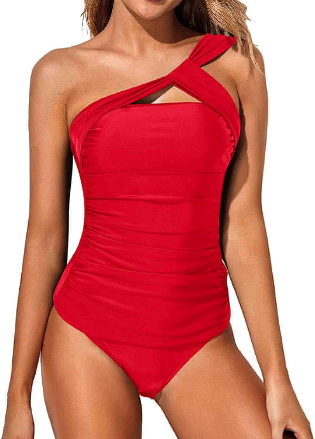 Red One-Shoulder Tankini