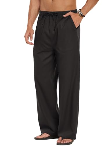 COOFANDY Mens Casual Linen Pants Elastic Waist Linen Pants Drawstring Summer Beach Yoga Linen Trouser