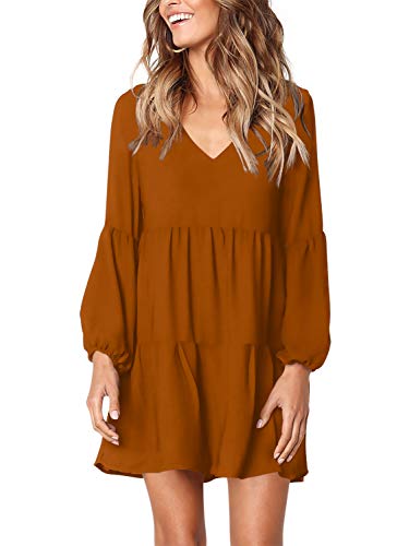 Amoretu Womens Tunic Dress Long Sleeve V Neck Casual Loose Flowy Swing Shift Dresses