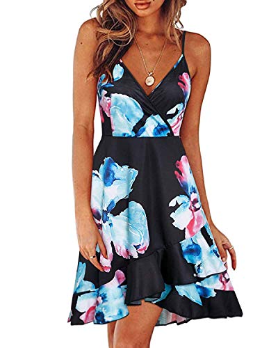 ULTRANICE Floral V-Neck Ruffled Hem