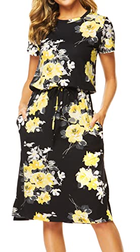 Simier Fariry Womens Summer Hide Belly Knee Length Travel Dress Pocket 2025 Short Sleeve Midi Work Casual Teacher Outfit