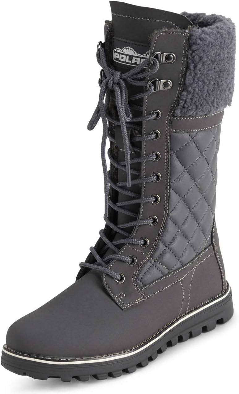 POLAR Womens Faux Fur Warm Thermal Waterproof Outdoor Walking Snow Winter Rubber Sole Calf Boots