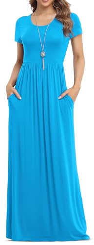 VIISHOW Women's Short Sleeve Loose Plain Maxi Dresses Casual Long Dresses with Pockets