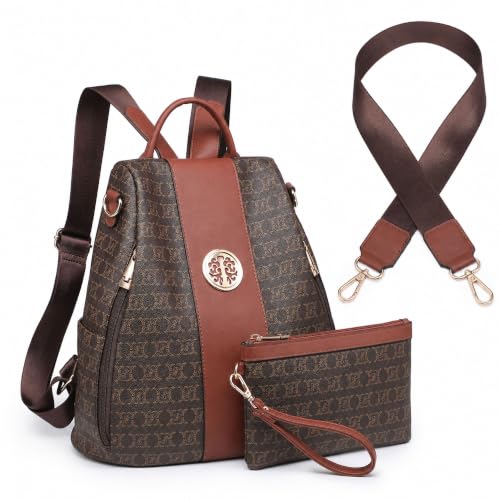 MKP COLLECTION Women Fashion Backpack Purse Multi Pockets Anti-Theft Rucksack Travel Shoulder Bag Handbag Set 2pcs