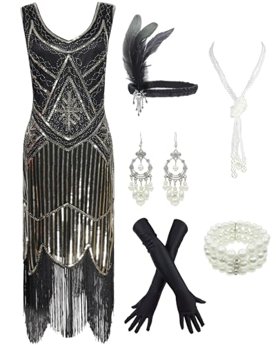 1920s Gatsby Sequin Flapper Dress Set