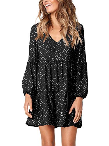 Amoretu Womens Tunic Dress Long Sleeve V Neck Casual Loose Flowy Swing Shift Dresses