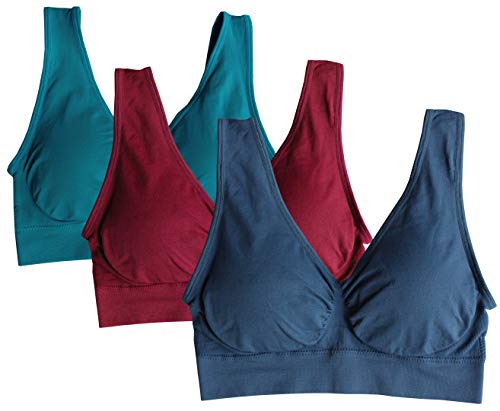 Cabales Women's Pull On Style Seamless Comfortable Wire-Free Yoga Bra with Removable Pads
