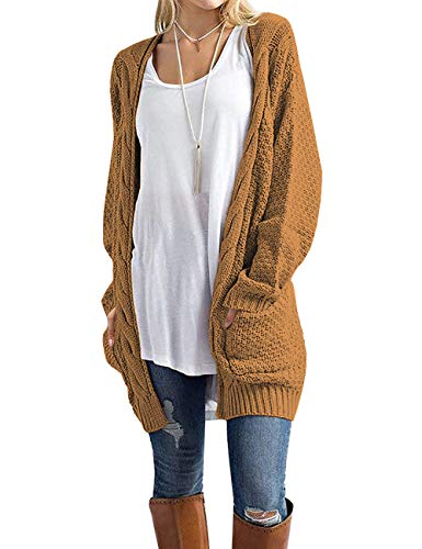 GRECERELLE Women's Loose Open Front Long Sleeve Chunky Knit Cable Cardigans Sweater with Pockets
