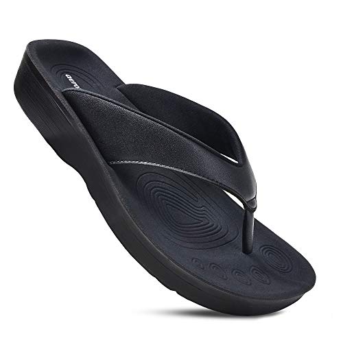 AEROTHOTIC Slip On Recovery Footwear Plantar Fasciitis Flip Flops for Women Yoga Mat Outdoor Walking Beach Ladies Arch Support Summer Thong Dressy Casual Sandals Comfortable Vacation Essentials