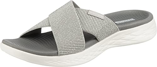 Skechers womens On-the-go 600 - Glistening Metallic Mesh Slide Sandals