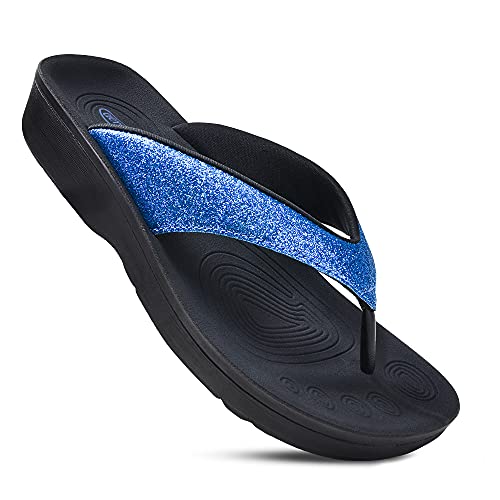 AEROTHOTIC Slip On Recovery Footwear Plantar Fasciitis Flip Flops for Women Yoga Mat Outdoor Walking Beach Ladies Arch Support Summer Thong Dressy Casual Sandals Comfortable Vacation Essentials