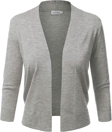 JJ Perfection Women's Basic 3/4 Sleeve Open Front Cropped Cardigan with Plus Size