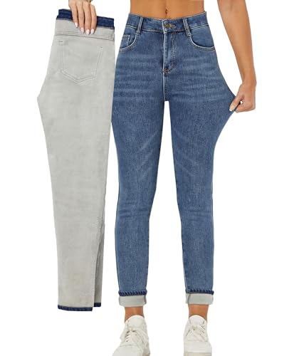 heipeiwa Women's Winter Jeans Fleece Lined Jeans Thermal Thick Skinny Denim Pants Slim Stretch Warm Jeggings