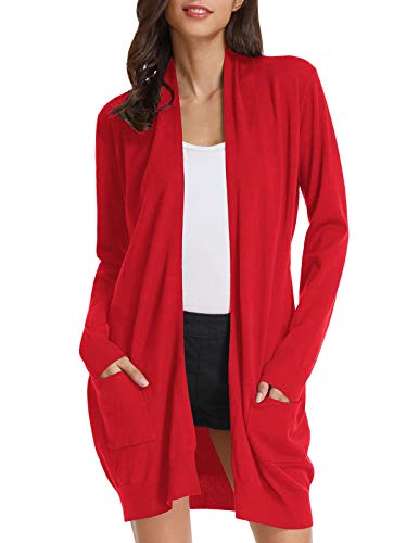 GRACE KARIN Women's Long Cardigan Sweater Open Front Classic Knitted Lightweight Sweater with Pockets
