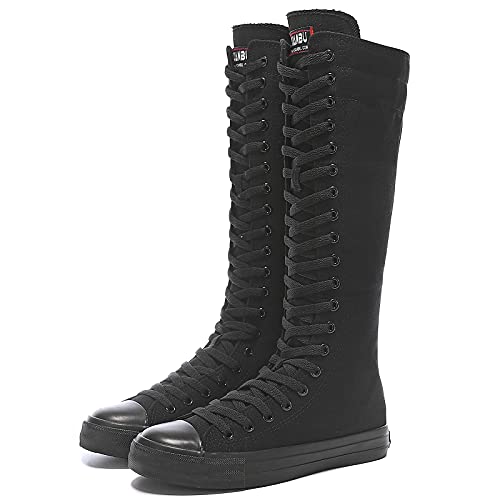 Momuk Women's Fashion Lace Up Knee High Canvas Zip Boots Girls Fancy School Shoes