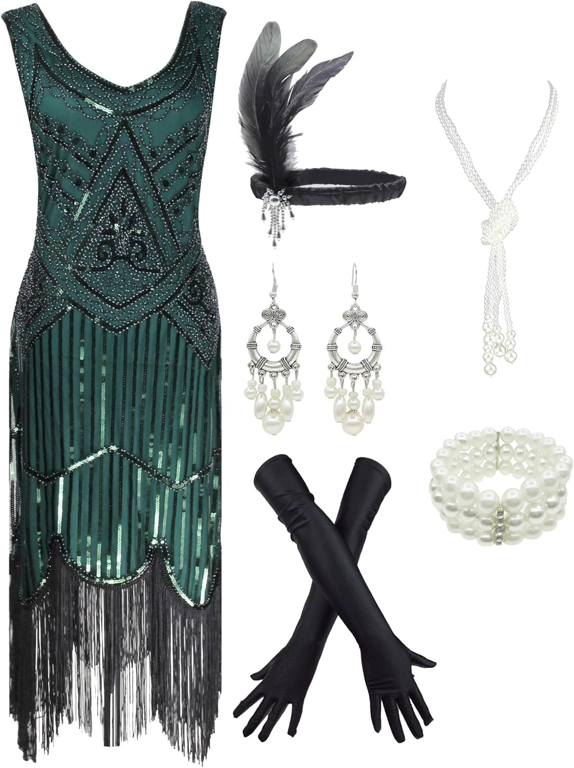 1920s Gatsby Sequin Fringed Paisley Flapper Dress