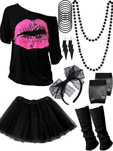 Blulu 80s Outfit Costume Accessories (includes neon necklace)