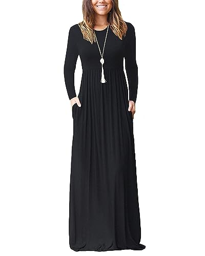 AUSELILY Women's Long Sleeve Dress Loose Plain Long Casual Maxi Dresses with Pockets 2025 New