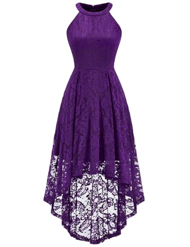 Dressystar Women Halter Lace Wedding Guest Dress Hi-Lo Cocktail Party Bridesmaid Formal Dresses