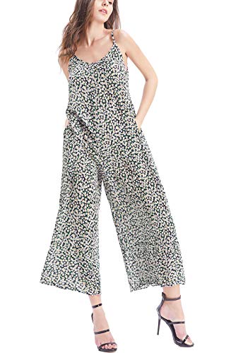 BUENOS NINOS Women's V Neck Floral Maxi Dress Boho Printed Adjustable Spaghetti Strap Ethnic Beach Long Dress with Pockets