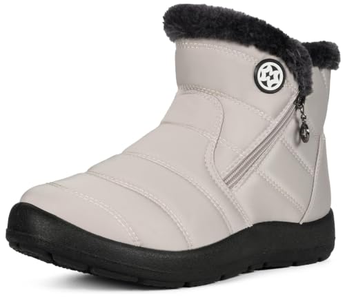 Eagsouni Snow Boots Womens Winter Ankle Boots Ladies Warm Fur Lined Booties Thickening Shoes Zip Flat Sneakers Outdoor Booties