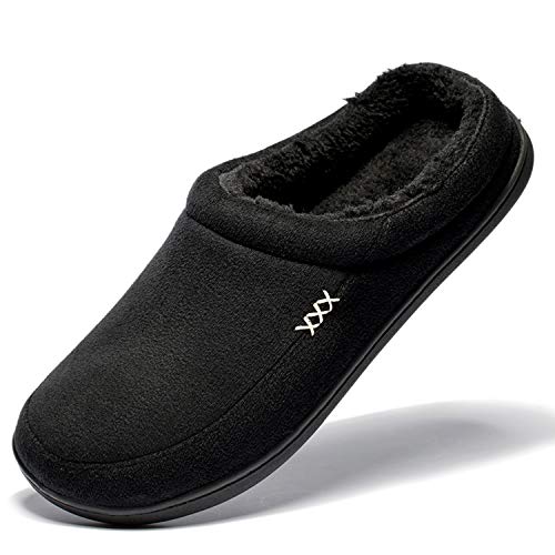 NewDenBer Men's Warm Memory Foam Suede Plush Fleece Lined Slip on Indoor Outdoor Clog House Slippers