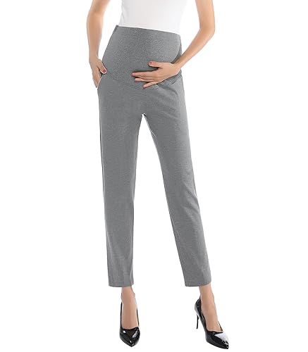 Maternity Pants Work Over The Belly with Pockets, Womens Pregnancy Dress Pants Office Clothes Trousers Stretch Summer