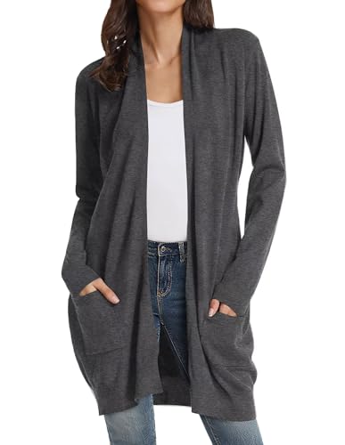 GRACE KARIN Women's Long Cardigan Sweater Open Front Classic Knitted Lightweight Sweater with Pockets
