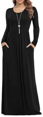 VIISHOW Women's Long Sleeve Loose Plain Maxi Dresses Casual Long Dresses with Pockets