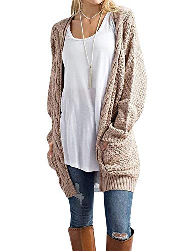 GRECERELLE Women's Loose Open Front Long Sleeve Chunky Knit Cable Cardigans Sweater with Pockets