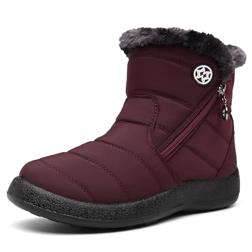 Hsyooes Womens Warm Fur Lined Winter Snow Boots Waterproof Ankle Boots Outdoor Booties Comfortable Shoes for Women