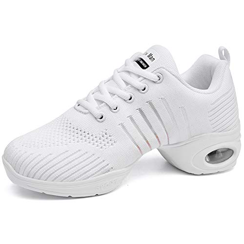 Women's Jazz Shoes Lace-up Sneakers - Breathable Air Cushion Lady Split Sole Athletic Walking Dance Shoes Platform