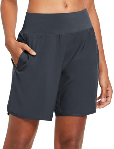 baleaf Womens' 7" Long Running Athletic Shorts with Liner High Waist Workout Gym Quick Dry Soft Split Leg Zipper Pocket
