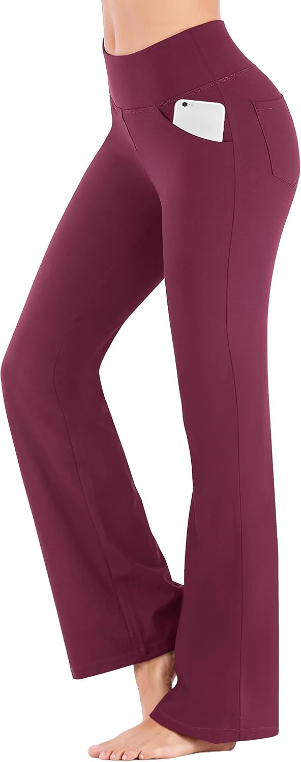 IUGA Yoga Pants Women Wide Leg High Waist Bootcut Workout Flare Leggings Tummy Control Work Dress Pants Women 4 Pockets