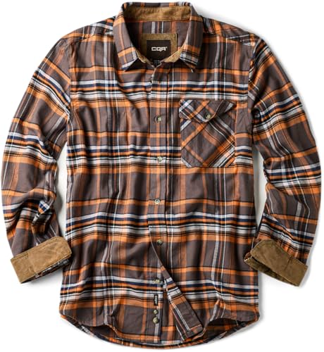 CQR Men's All Cotton Flannel Shirt, Long Sleeve Casual Button Down Plaid Shirt, Brushed Soft Outdoor Tactical Work Shirts