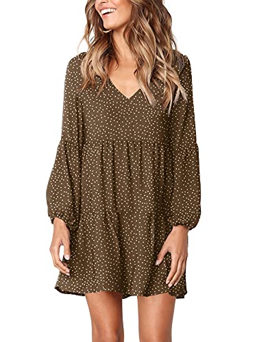 Amoretu Womens Tunic Dress Long Sleeve V Neck Casual Loose Flowy Swing Shift Dresses