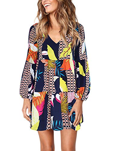 Amoretu Womens Tunic Dress Long Sleeve V Neck Casual Loose Flowy Swing Shift Dresses