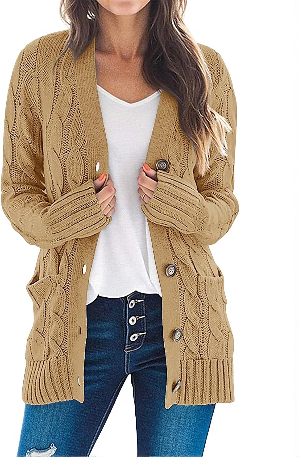 MEROKEETY Cable Knit Button Cardigan