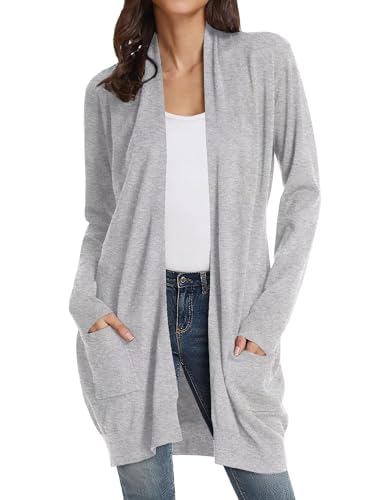 GRACE KARIN Women's Long Cardigan Sweater Open Front Classic Knitted Lightweight Sweater with Pockets