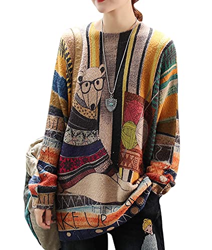 YESNO Women Christmas Sweater Graphic Printed Oversized Pullover Sweaters Casual Loose Knit Tops S01