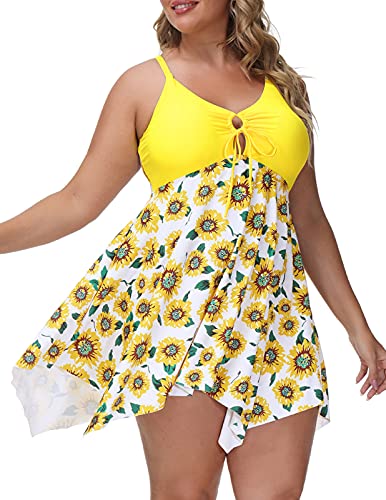 Hanna Nikole Women Plus Size One Piece Swimsuit Cut Out Adjustable Bathing Suit Tummy Control Swim Dress Swimwear with Shorts