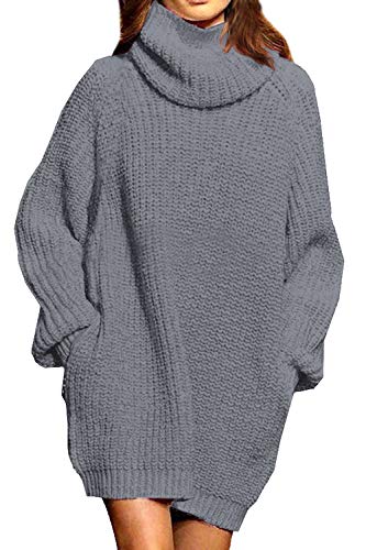 Pink Queen Women's Loose Turtleneck Oversize Long Pullover Sweater Dress