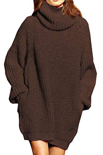 Pink Queen Women's Loose Turtleneck Oversize Long Pullover Sweater Dress