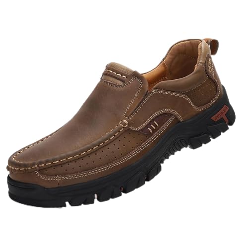 Venshine Mens Walking Shoes Leather Lightweight Breathable Casual Slip On Loafers