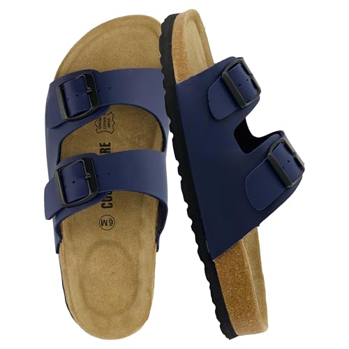 CUSHIONAIRE Lane Cork Footbed Sandals for Women  Comfortable Double Buckle Slip-On with Genuine Suede Footbed & Arch Support Slides for Women Footwear