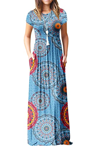 GRECERELLE Women's Short Sleeve Maxi Dresses Casual Long Dresses with Pockets
