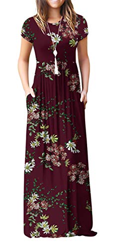 GRECERELLE Women's Short Sleeve Maxi Dresses Casual Long Dresses with Pockets