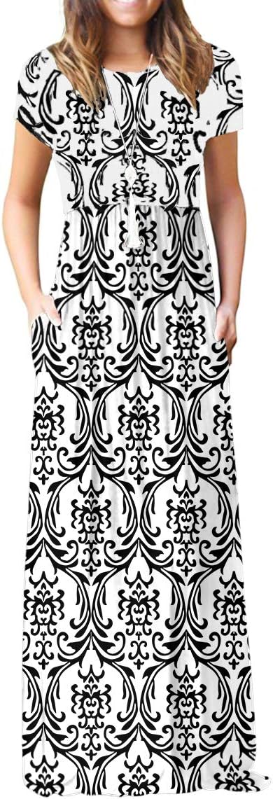 VIISHOW Women's Short Sleeve Loose Plain Maxi Dresses Casual Long Dresses with Pockets