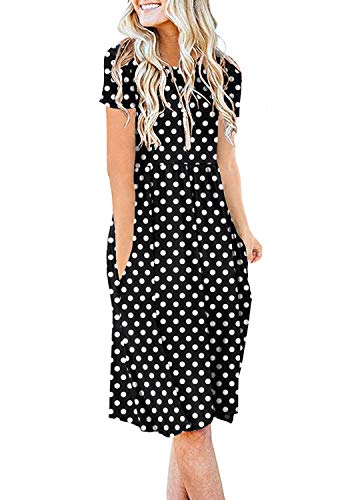 DB MOON Women Casual Short Sleeve Dresses Empire Waist Knee Length Dress with Pockets